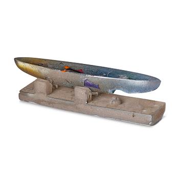428. Bertil Vallien, a unique sand cast glass sculpture of a boat, Kosta Boda.