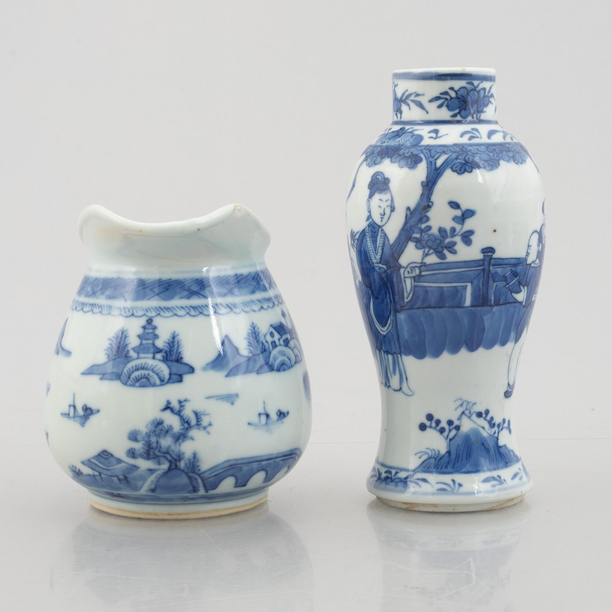 Six pieces of blue and white porcelain, China, Qing dynasty, late 18th-19th century.