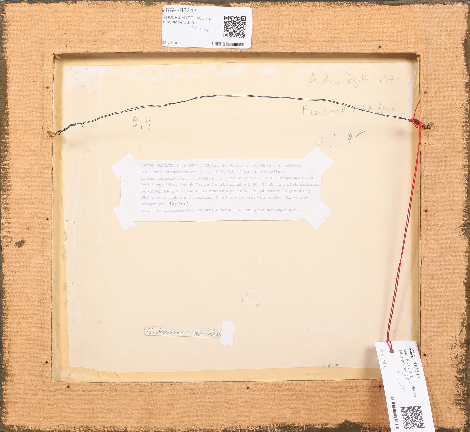 ANDERS FOGELIN, olja på duk, signerad.