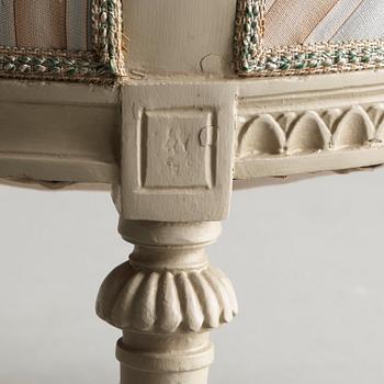 Six matched Gustavian late 18th century armchairs.