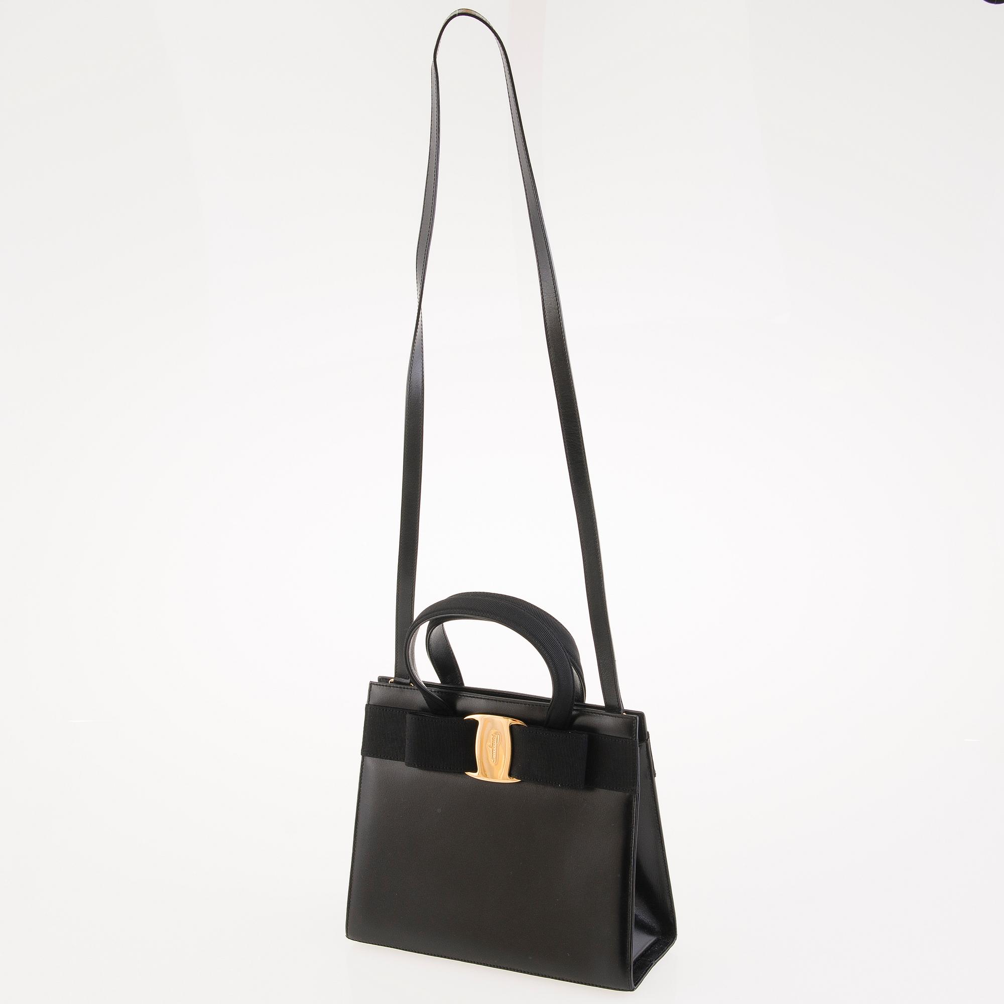 Salvatore Ferragamo, Vara Bow Black Leather and Ribbon Handbag.