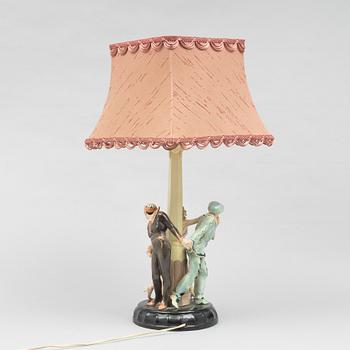 Josef Lorenzl, a creamware table lamp, model 5508, Goldscheider, Vienna, Austria, c. 1925.