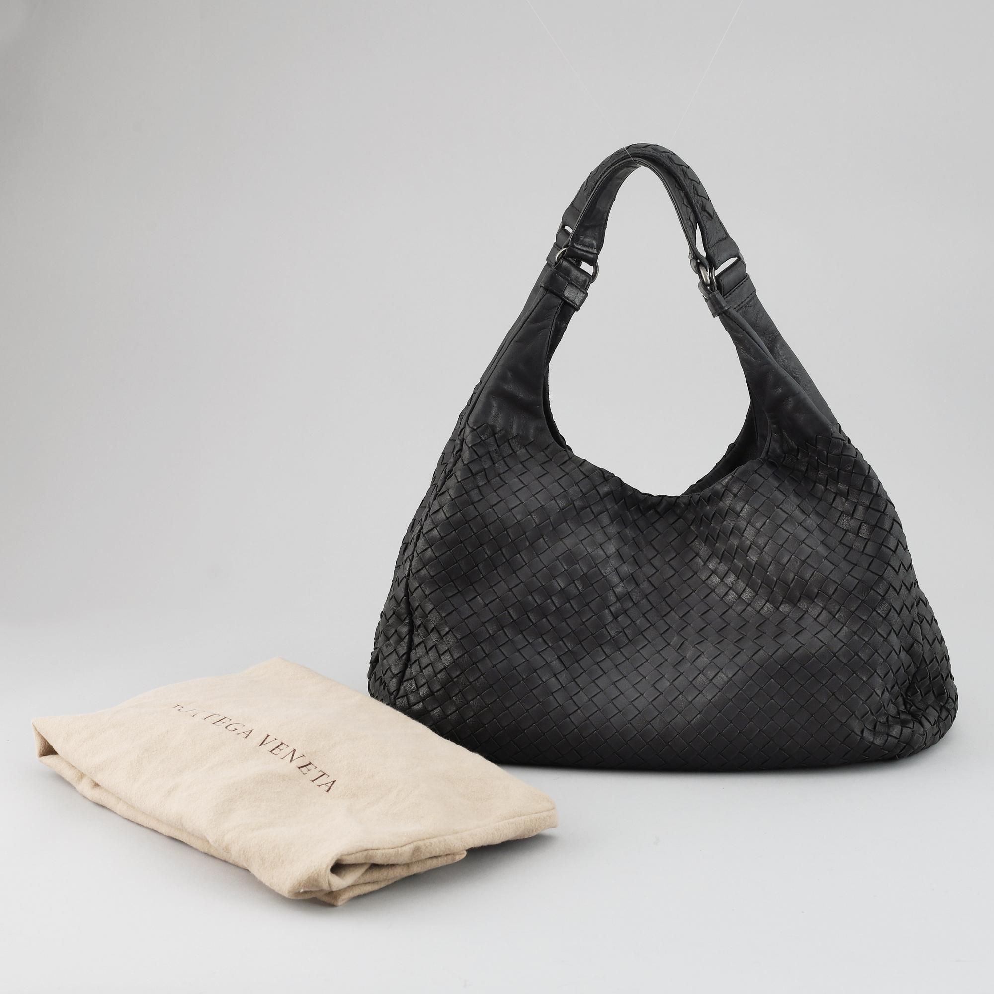 BOTTEGA VENETA, black leather bag.