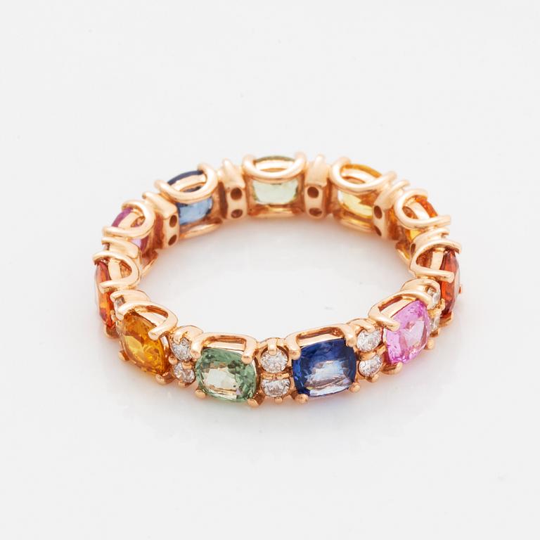 Multi coloured sapphire and diamond ring.