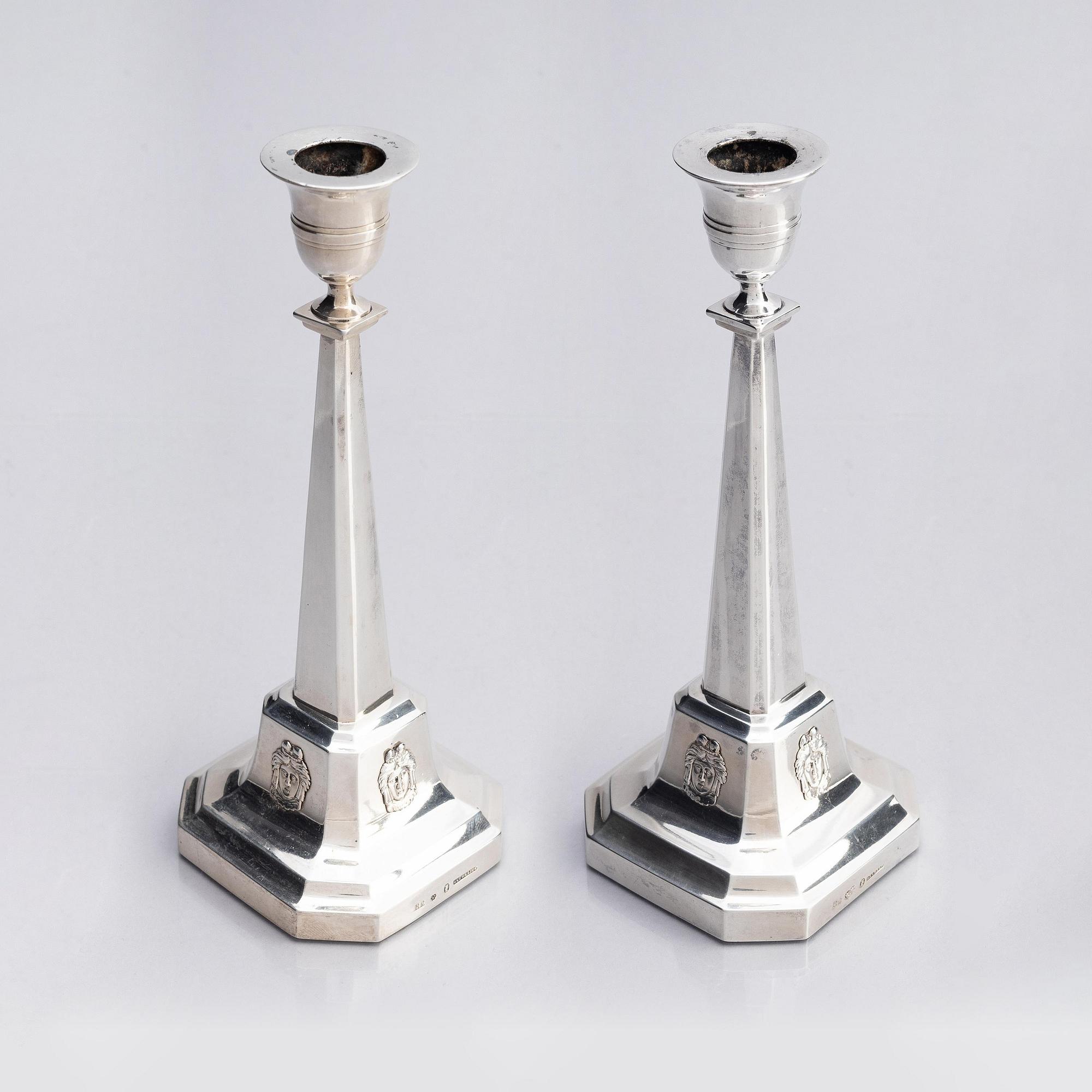 A pair of Swedish Gustavian late 18th century silver candlesticks, marks of Pehr Zethelius, Stockholm 1799.