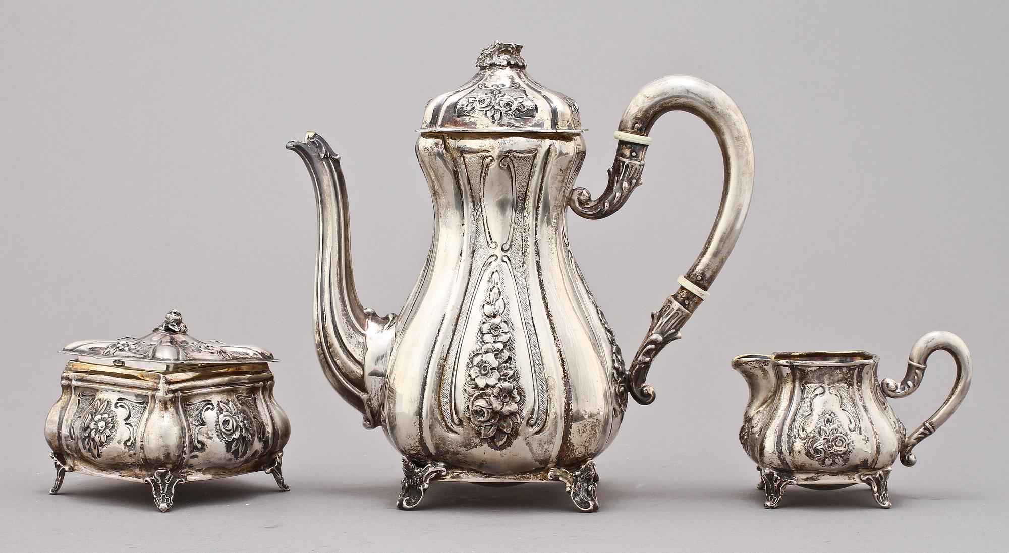 KAFFESERVIS, 3 delar, silver, importstämplar, 1900-tal. Vikt 780 g.