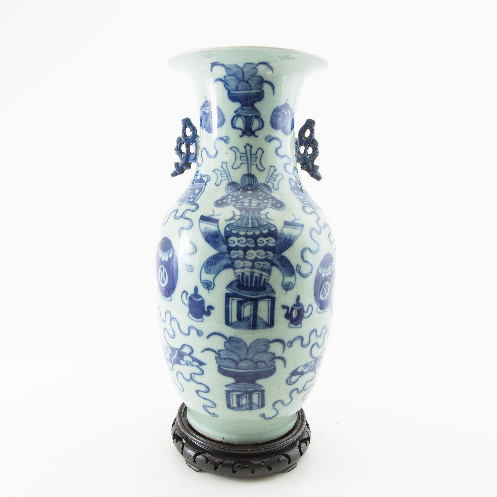 A celadon ground blue and white vase, 20th century.