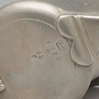 A pewter jug by J Ch Pohlitz 1727.