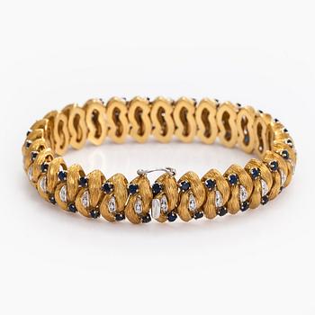 Armband, åttkantslipade diamanter, safirer, 18K guld, Italien.