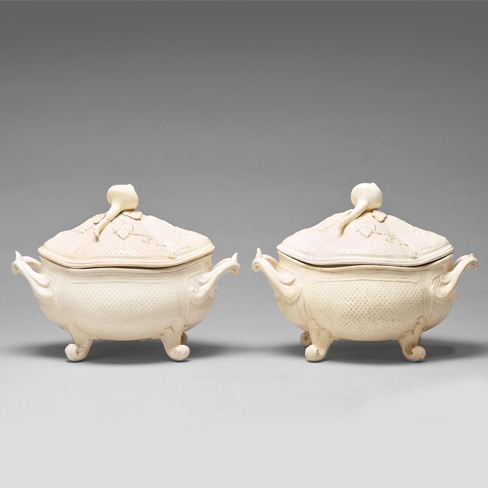A pair of cream ware tureens with covers, Marieberg, period of Steen (1769-1788).
