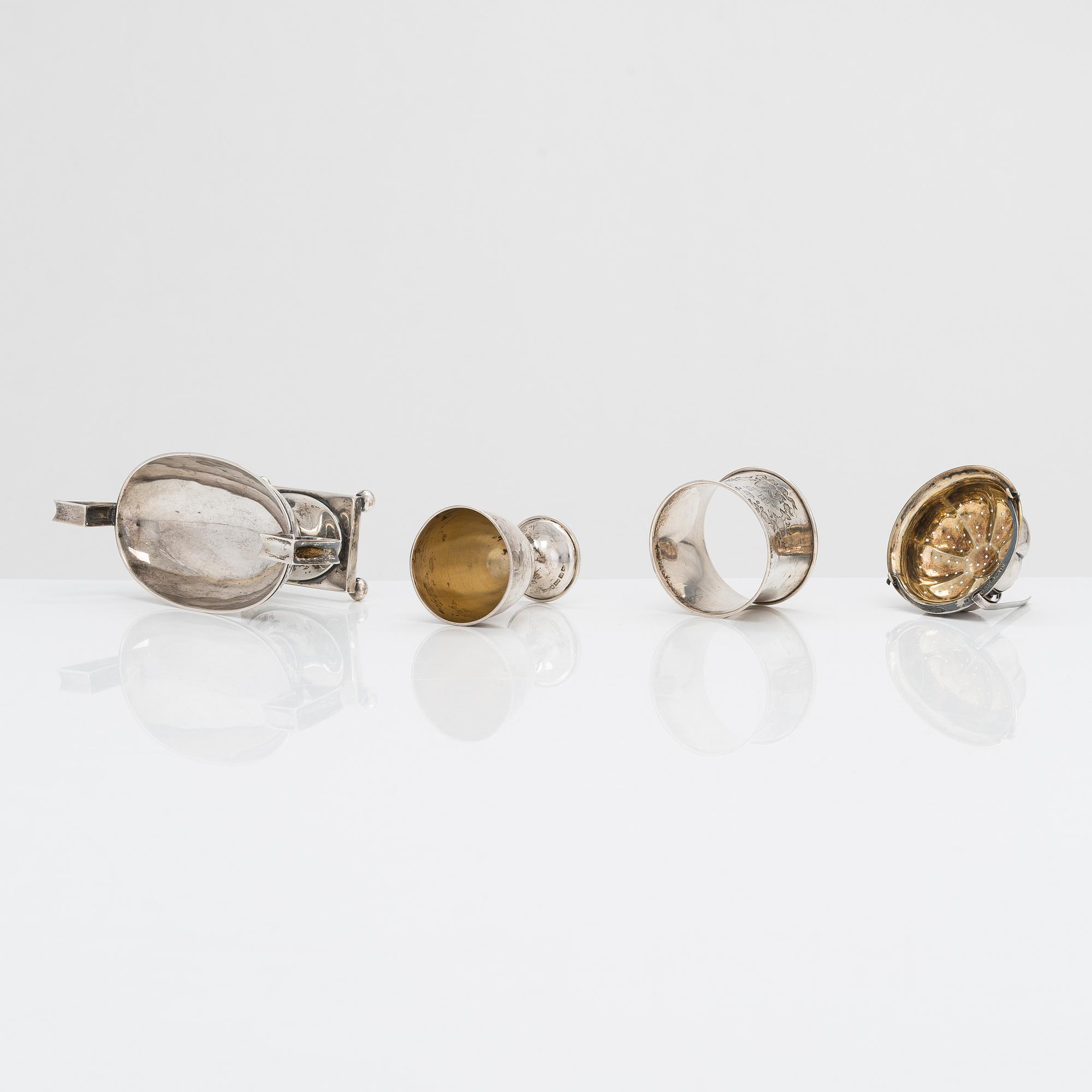 Four Finnish silver tableware objects, maker's marks of Viktor Aarne, O.R. Mellin, and others, 1861-1930.