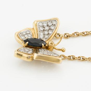 Necklace, butterfly, 18K gold with blue sapphire and brilliant-cut diamonds.