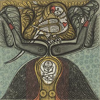 Jyoti Bhatt, etching in colours, 1978, signed AP.