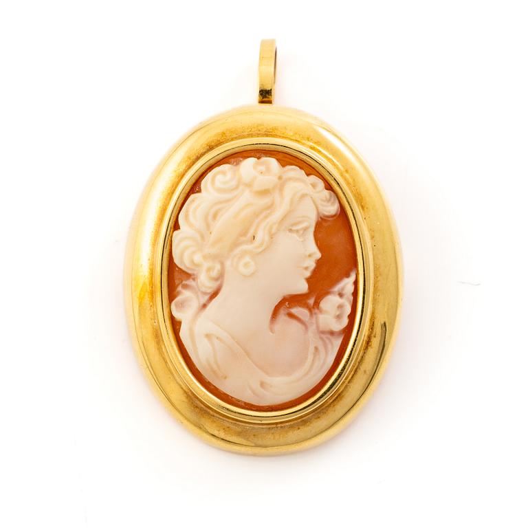 Brooch/pendant, 18K gold and shell cameo.