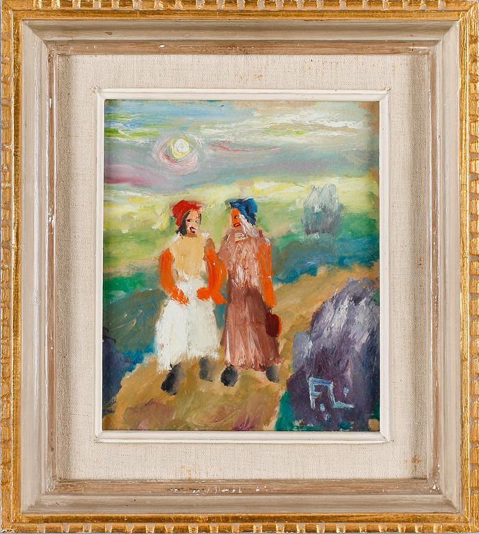 FRANS LARSSON, olja på pannå, monogramsignerad.