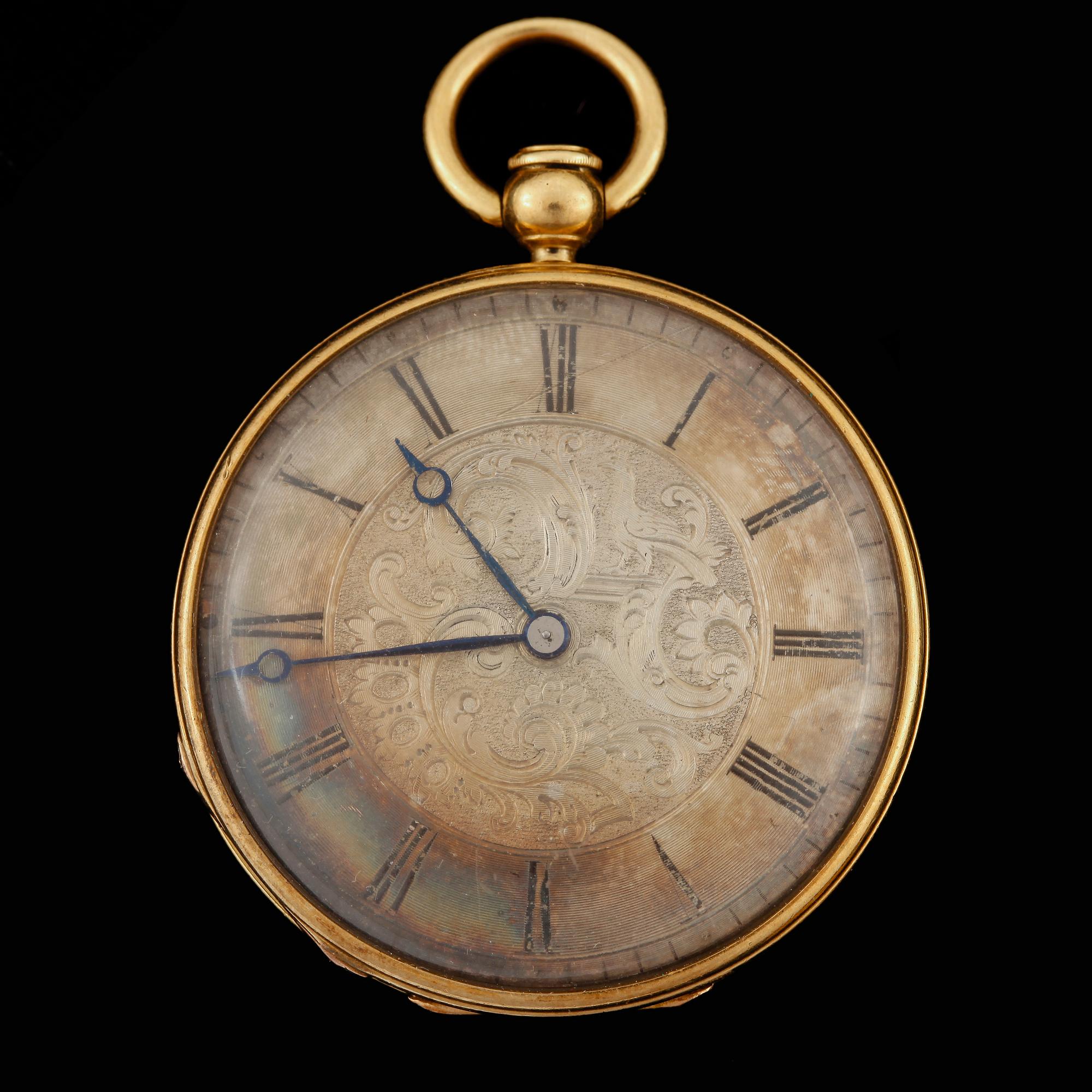 DAMFICKUR, guld 18k, Moulinié ainé, Geneve 1800-tal. Tot ca 34 gram.