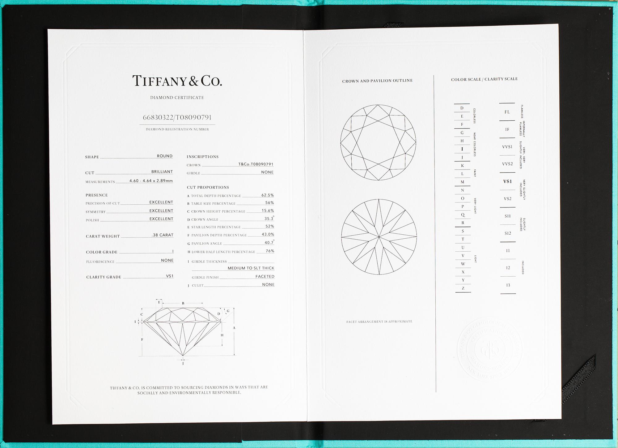 Tiffany & Co, Ring, platina, diamant ca 0.38 ct. Numrerad 66830322.