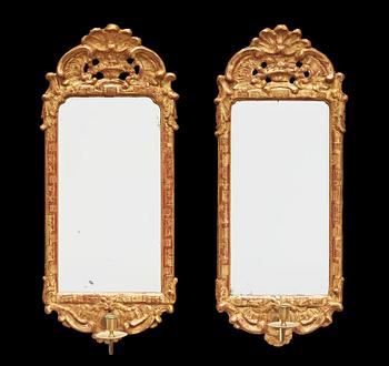 1584. Two matched Swedish Rococo one-light girandole mirrors by N Meunier, master 1754.