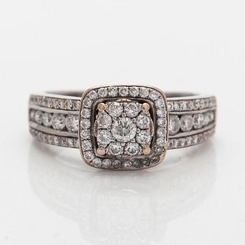 Sormus, briljantti- ja 8/8-hiotut timantit, 14K valkokultaa,