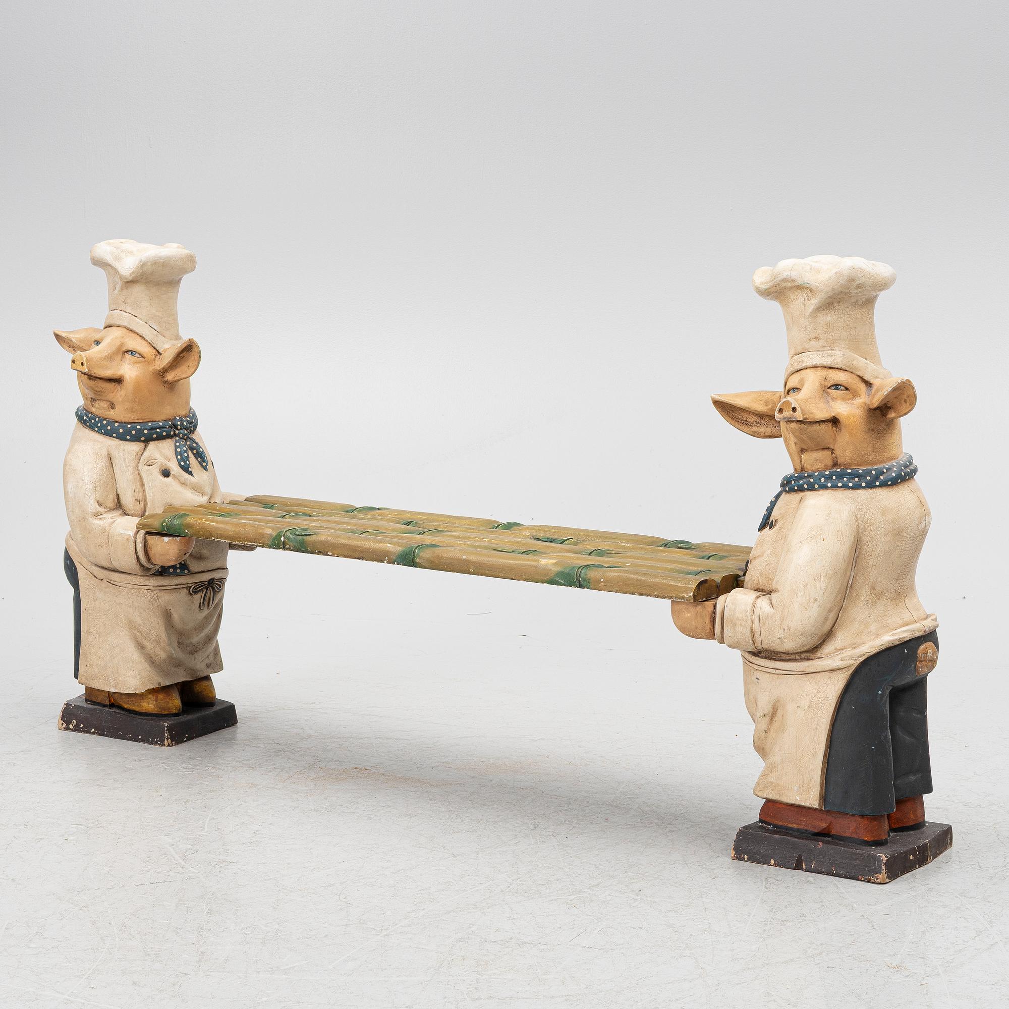 Bench with pigs, likely England, late 20th century.