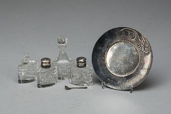 KRYDDSTÄLL, silver och glas, 5 delar, Wihl Forslund, Arvika, 1922.