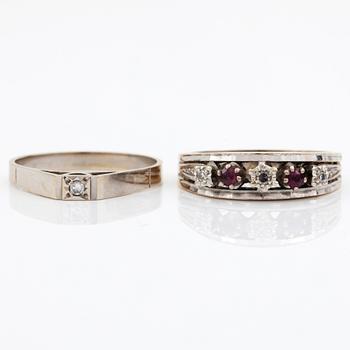 RINGAR, 2 st, 18k guld med diamanter och rubiner. Vikt 6 gram.