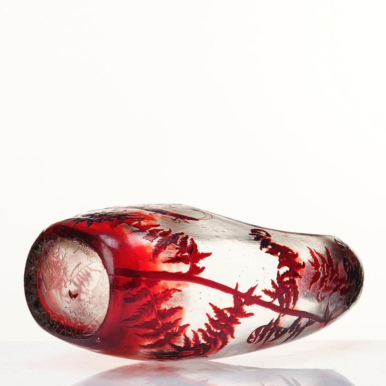 Emile Gallé, an asymmetrical Art Nouveau fire polished cameo glass vase, Nancy, France.