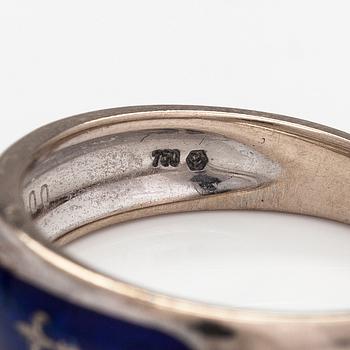 Fabergé, An 18K white gold ring with enamel and diamonds ca. 0.04 ct in total. Victor Mayer.