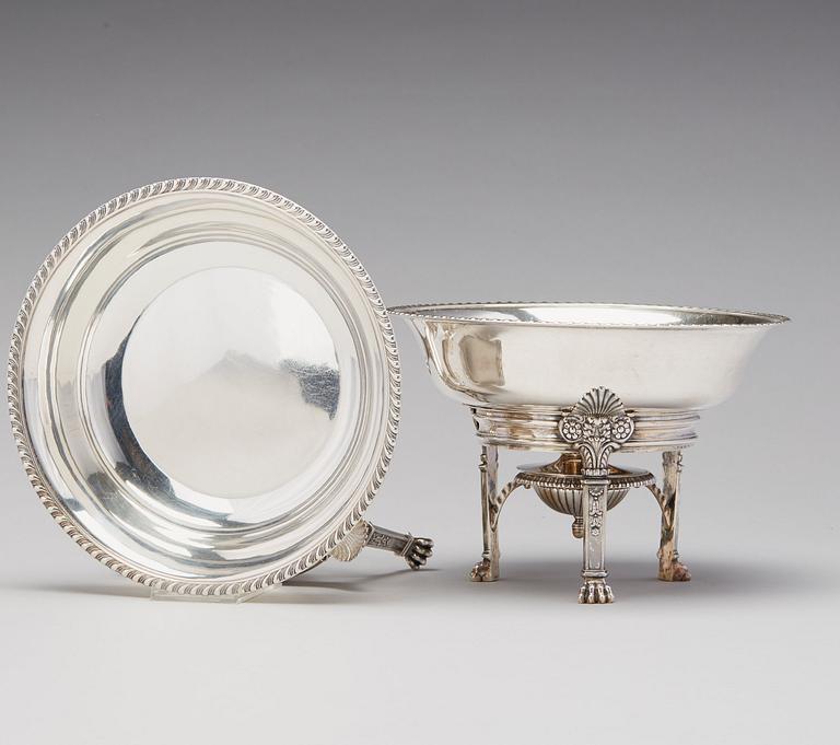 A pair of Swedish Empire silver tureens on stand, mark of Adolf Zethelius, Stockholm 1830.