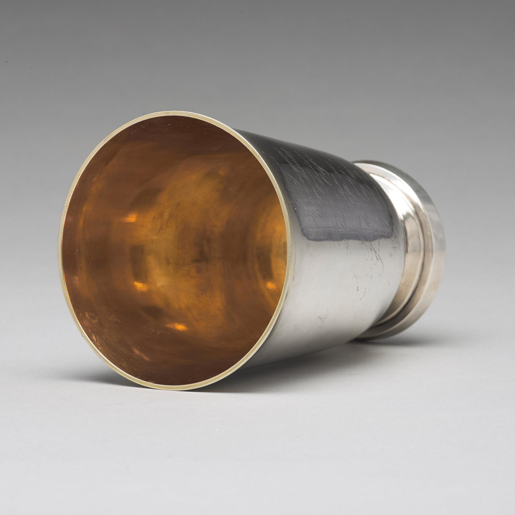 A Swedish 19th century parcel-gilt silver beaker, mark of Adolf Zethelius, Stockholm 1820.