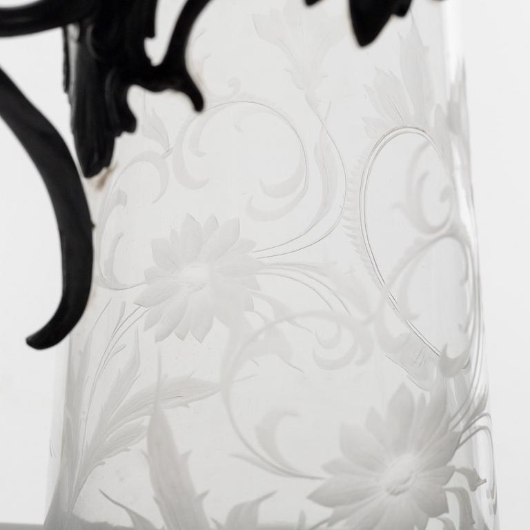 Karaff, glas och tenn, Art Nouveau, tidigt 1900-tal.