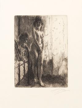 ANDERS ZORN, etching, signed Zorn in pencil. Executed in 1903. "A Dark Corner - Dunkelt hörn".