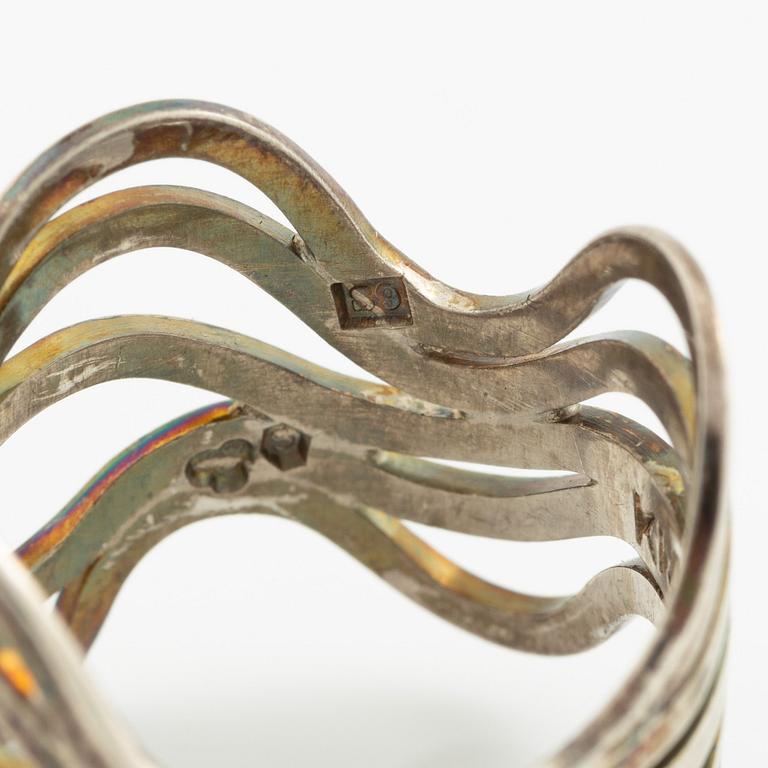 Four rings, silver and including carnelian, among others Cecilia Johansson, Gothenburg 1968.