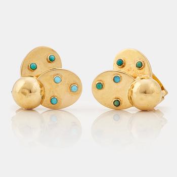 A pair of 1950/60's earrings in the shape of ladybirds set with cabochon cut turquoises, by Boucheron.