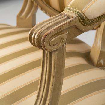 A pair of Gustavian armchairs, Sweden, late 18th century.