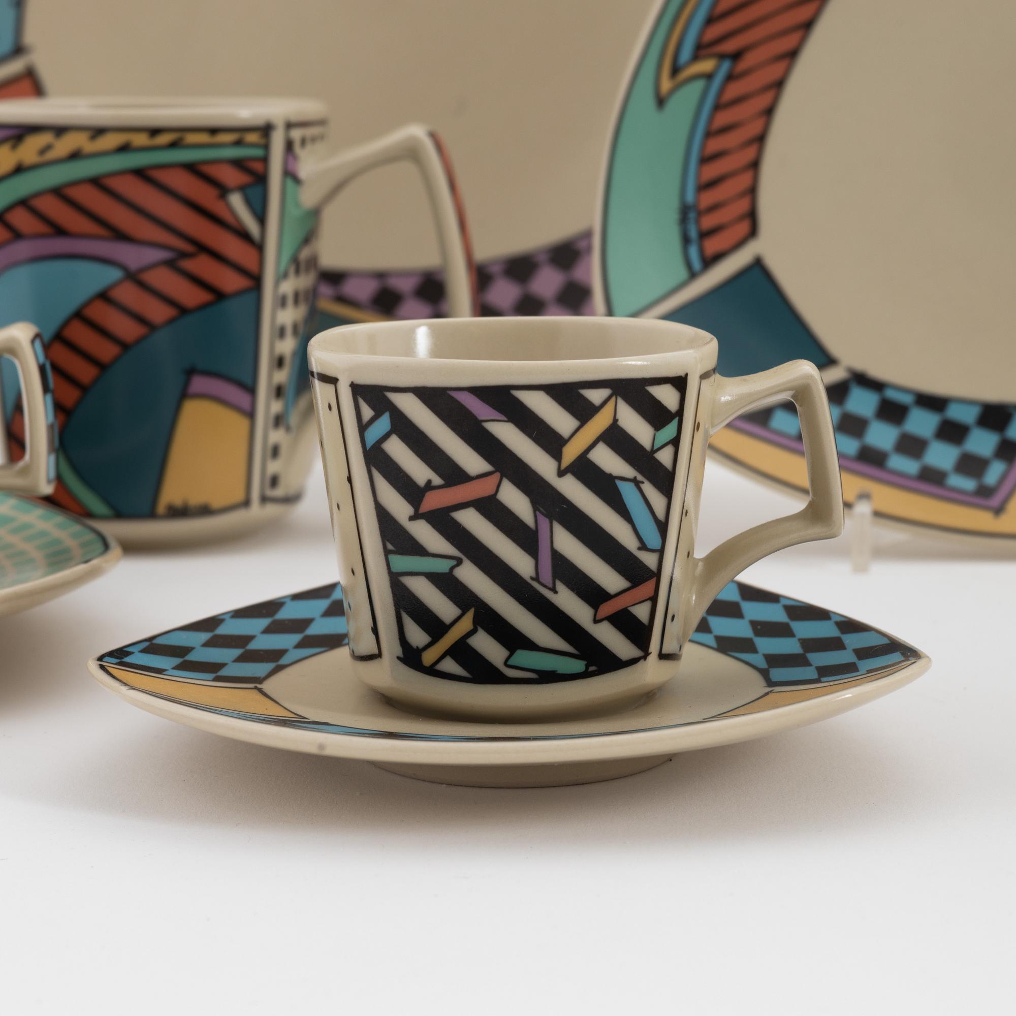 Dorothy Hafner, kaffeservis, keramik, 28 delar, 'Flash', Rosenthal Studio-line, 1980-tal.