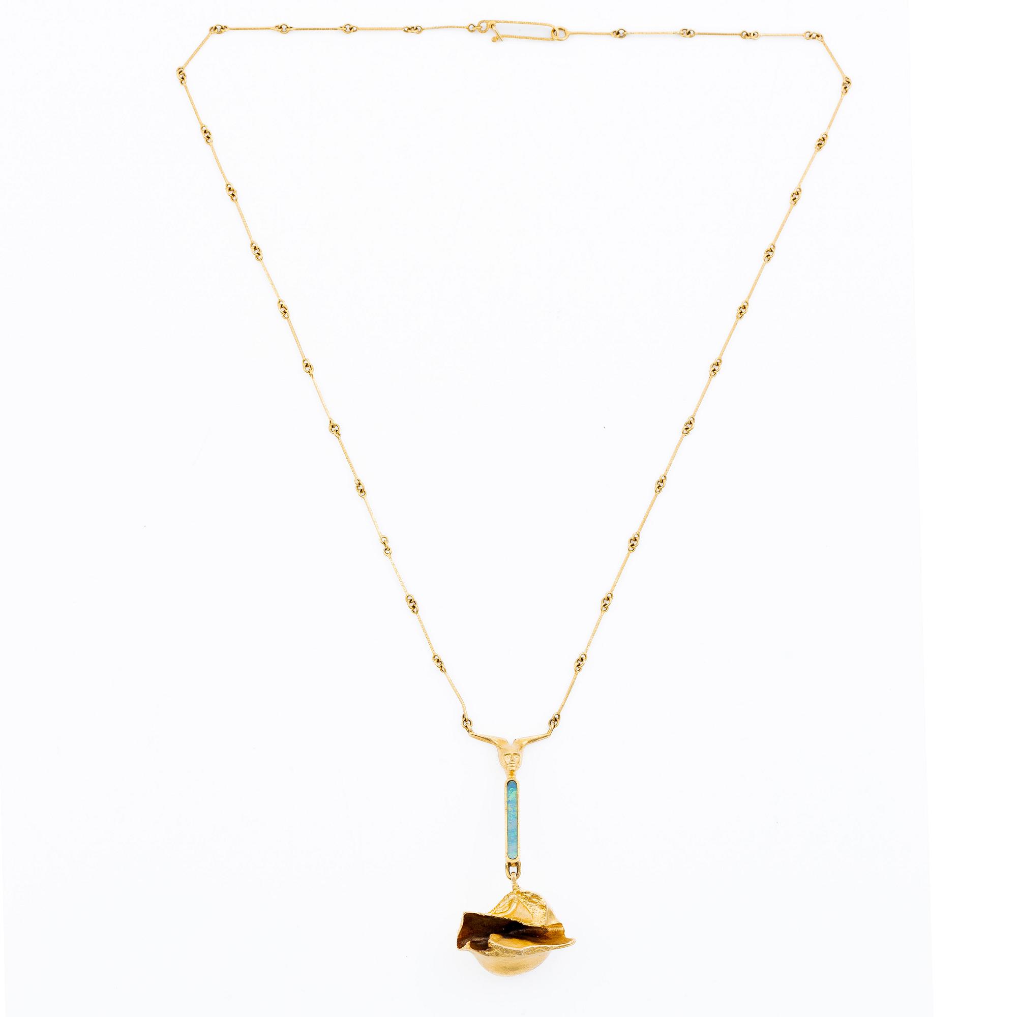 Björn Weckström, Necklace, 18K gold with opal, Finland 1978. For Lapponia.