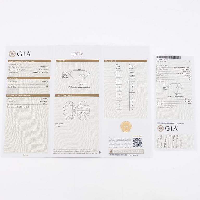 Ring 18K white gold set with an oval brilliant-cut diamond, accompanied by a GIA report.