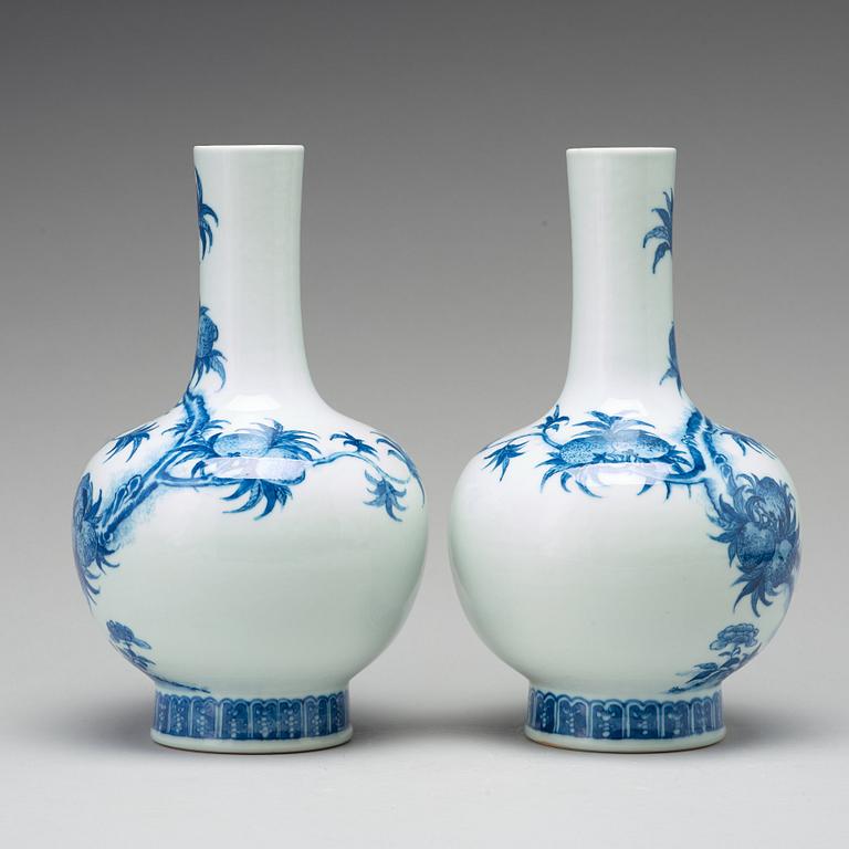 A pair of blue and white Chinese vases, Republic period.