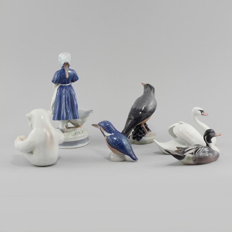 FIGURINER, 6 st, porslin, Konglig Dansk, Danmark, 1900-talets andra hälft.