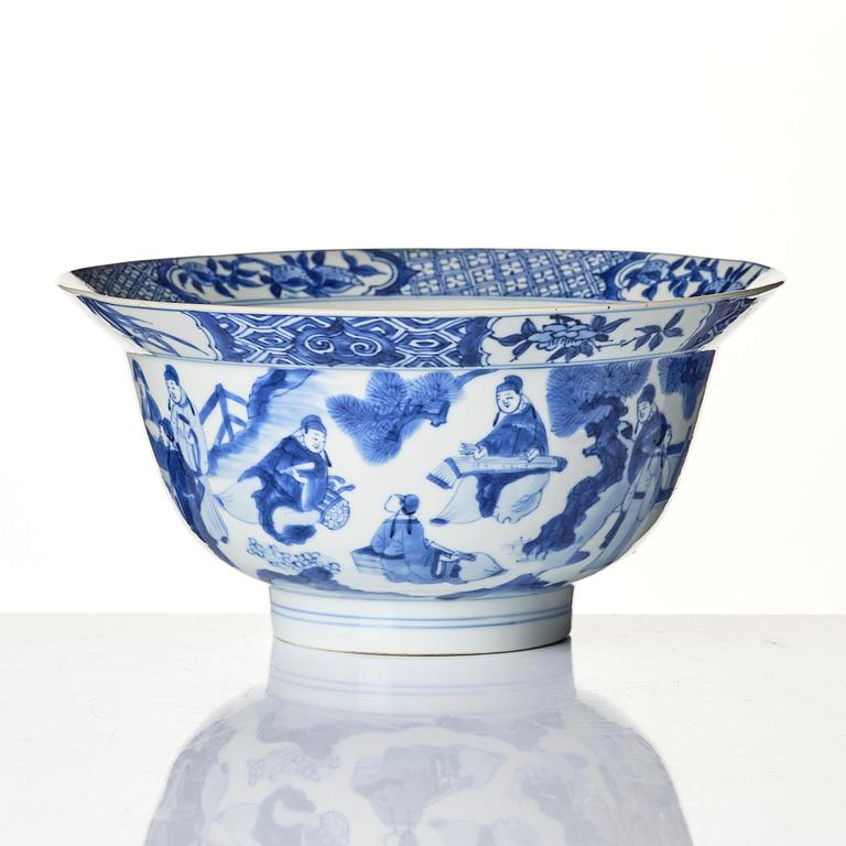 A blue and white bowl with scholars, Qing dynasty, mark and period of Kangxi (1662-1722).