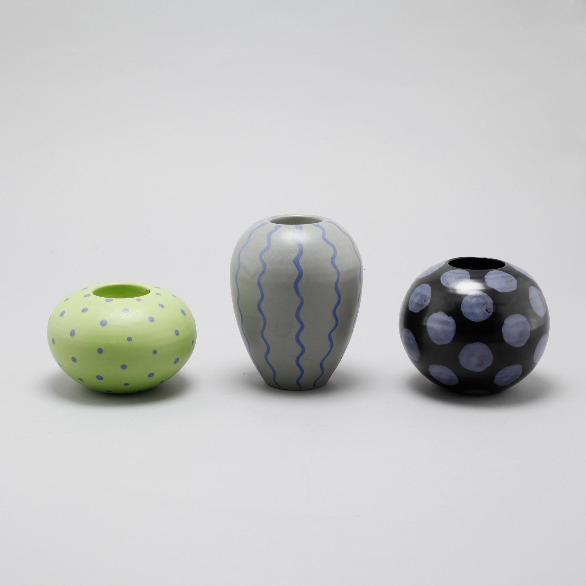 One vase, one bowl and three candleholders from Paradisverkstan at Öland, late 20th century.