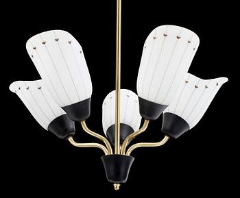 TAKLAMPA, metall och glas, 1900-talets mitt.