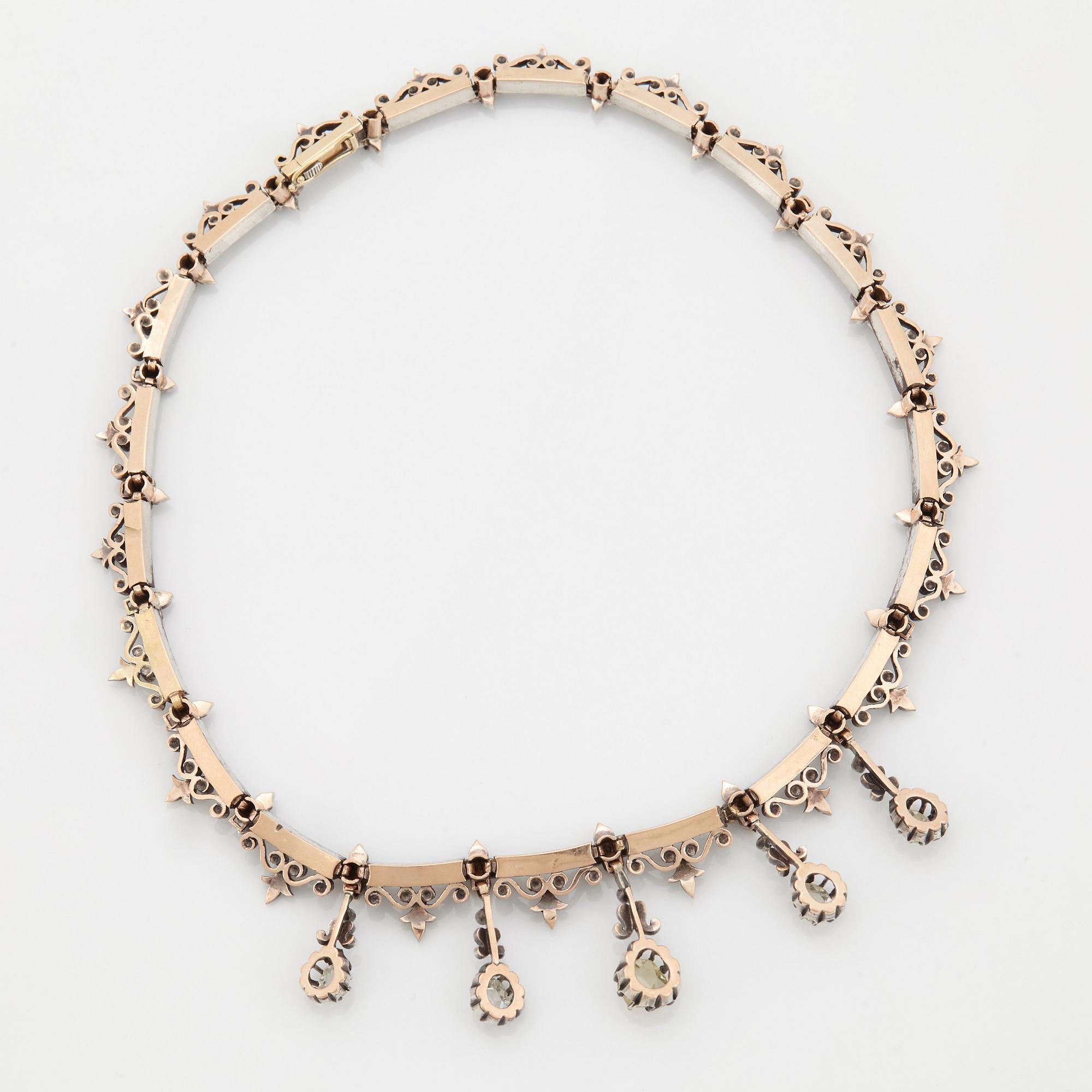 Collier 14K guld och silver med rosenslipade diamanter, 1800-tal.