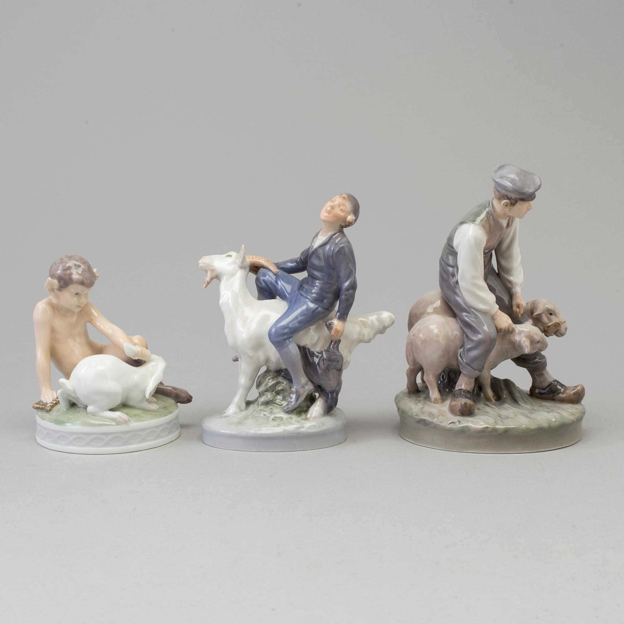 Three Royal Copenhagen porcelain figure groups, Denmark, 1950s.