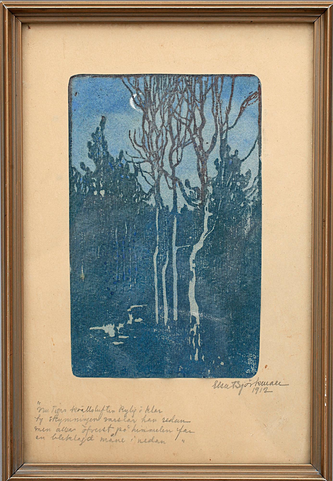 ELSA BJÖRKMAN-GOLDSCHMIDT, träsnitt, sign o dat 1912.