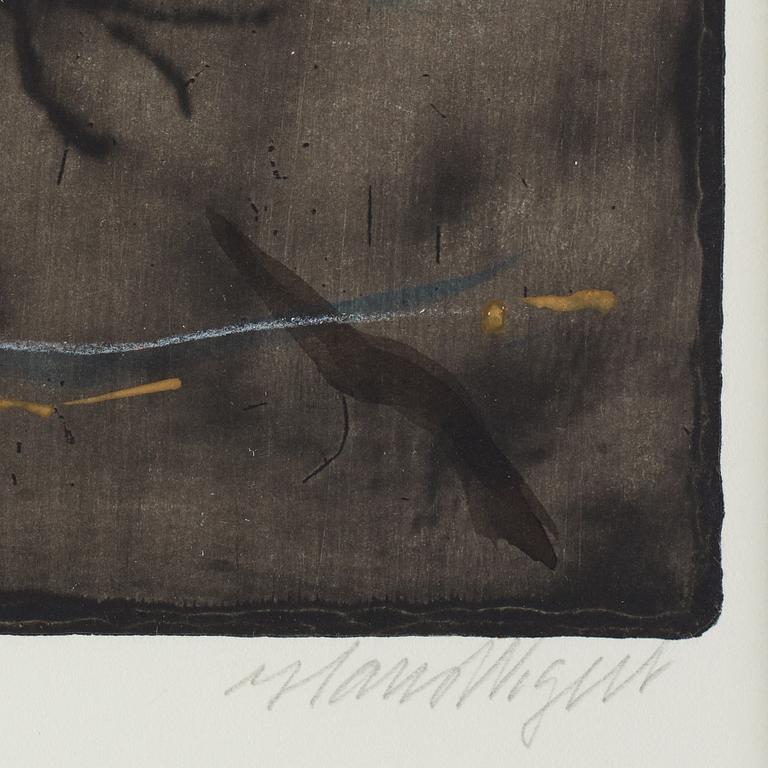 Hans Wigert, etching with watercolour, signed.