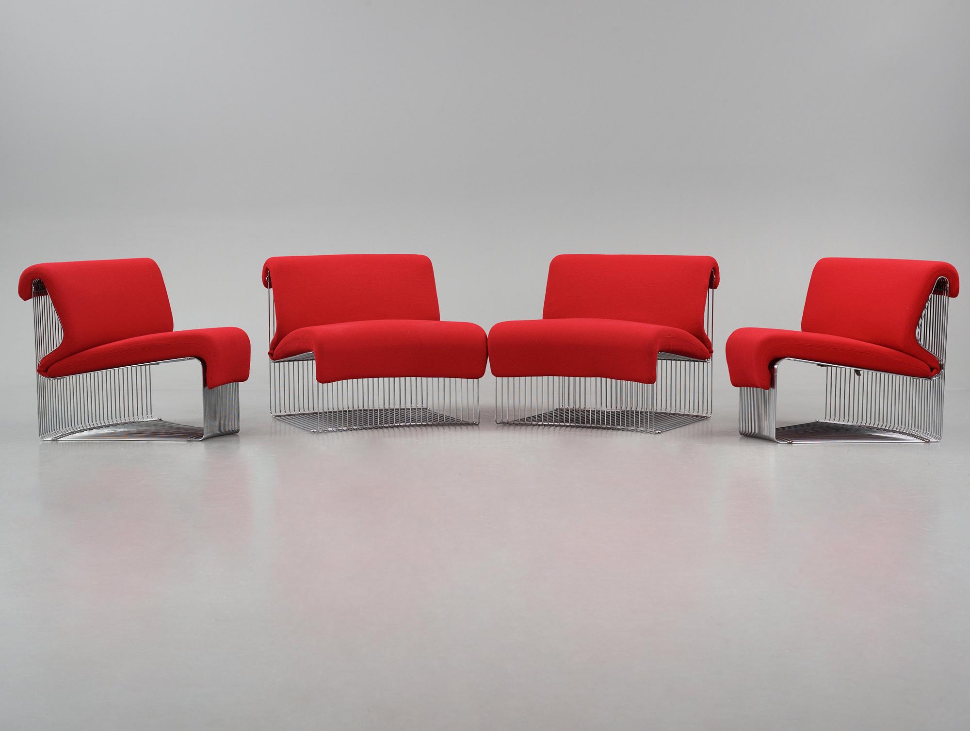 Verner Panton, a four-part "Pantonova" modular sofa, model "105T" & "106T", Fritz Hansen, Denmark, post 1971.