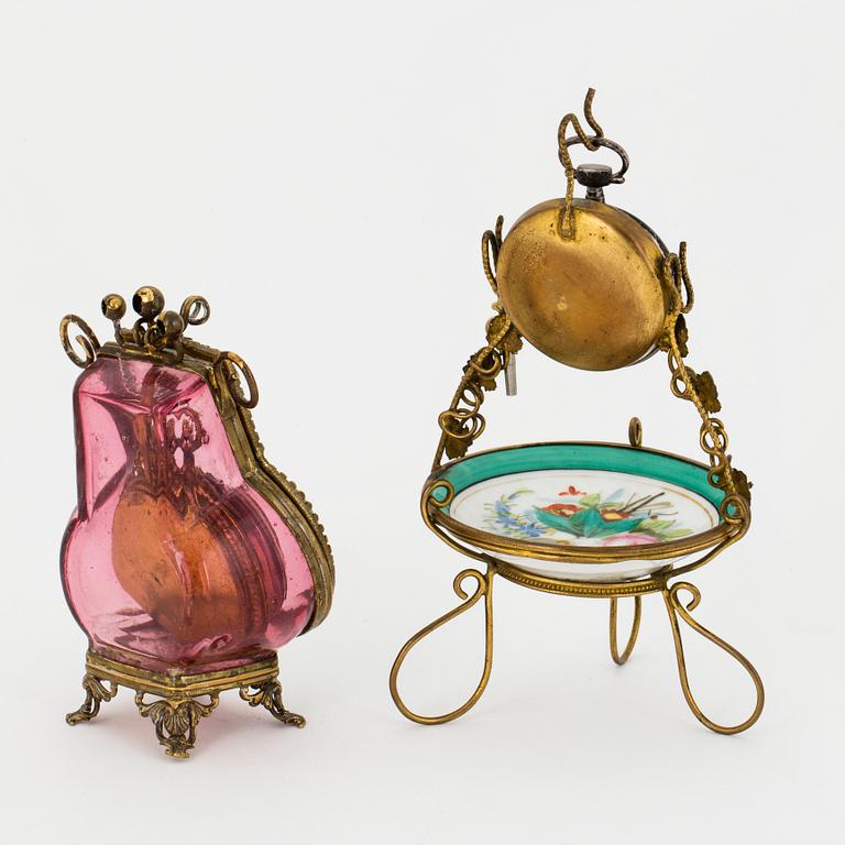 TWO POCKET WATCHES WITH STANDS.