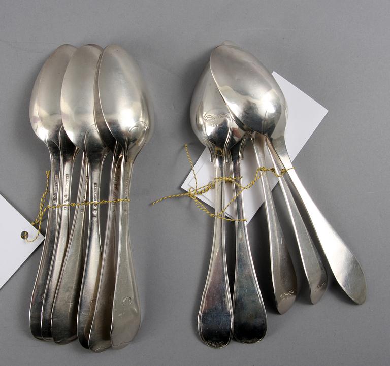 PARTI SKEDAR, 6+2+3 st, silver, bl a J S G Lange, Växjö 1802.